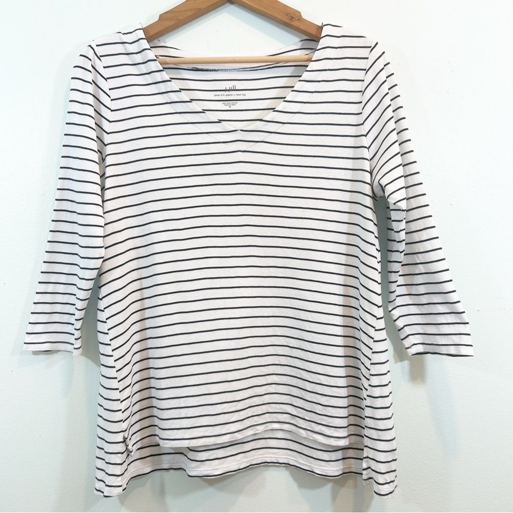 J. Jill Black and White Striped V-Neck Pima Cotton Tunic Size M Nautical Casual
